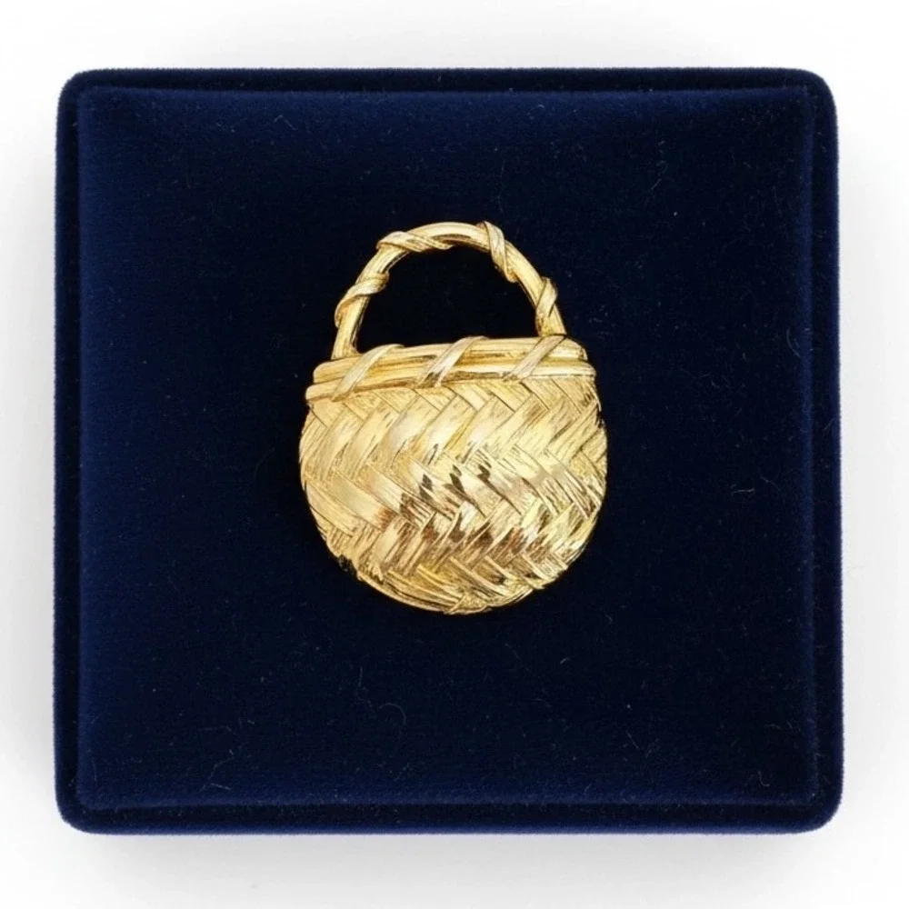 Vintage Basket Purse Brooch‎ Unknown Signed Costume Jewelry